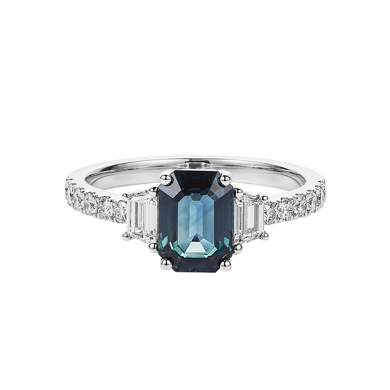 Teal Sapphire 3 stone ring