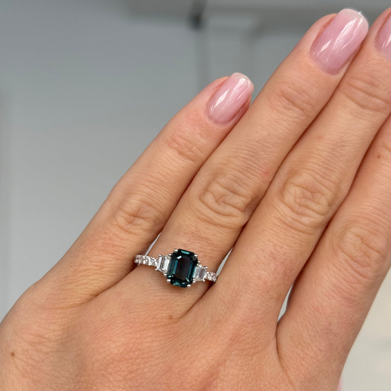 Teal Sapphire 3 stone ring